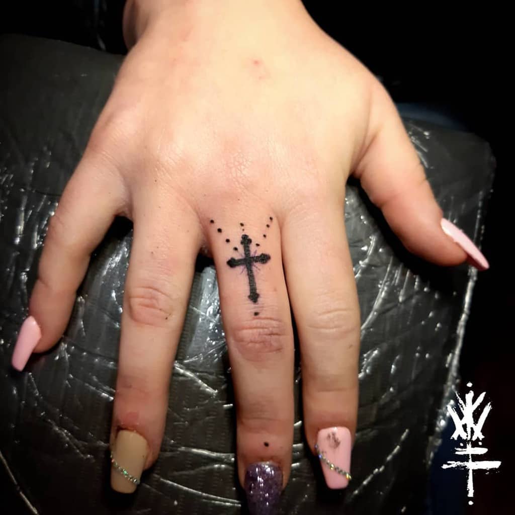 Small Cross Hand Finger Tattoo Wiccatattoos Estudio