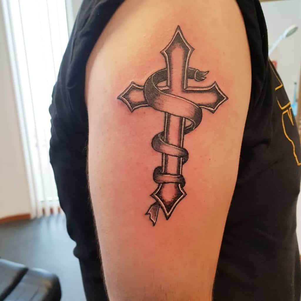 Small Cross Upper Arm Tattoo Mortattoos