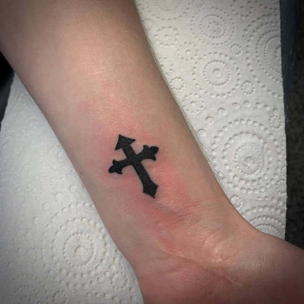 Small Cross Wrist Tattoo Cameron Sneddon