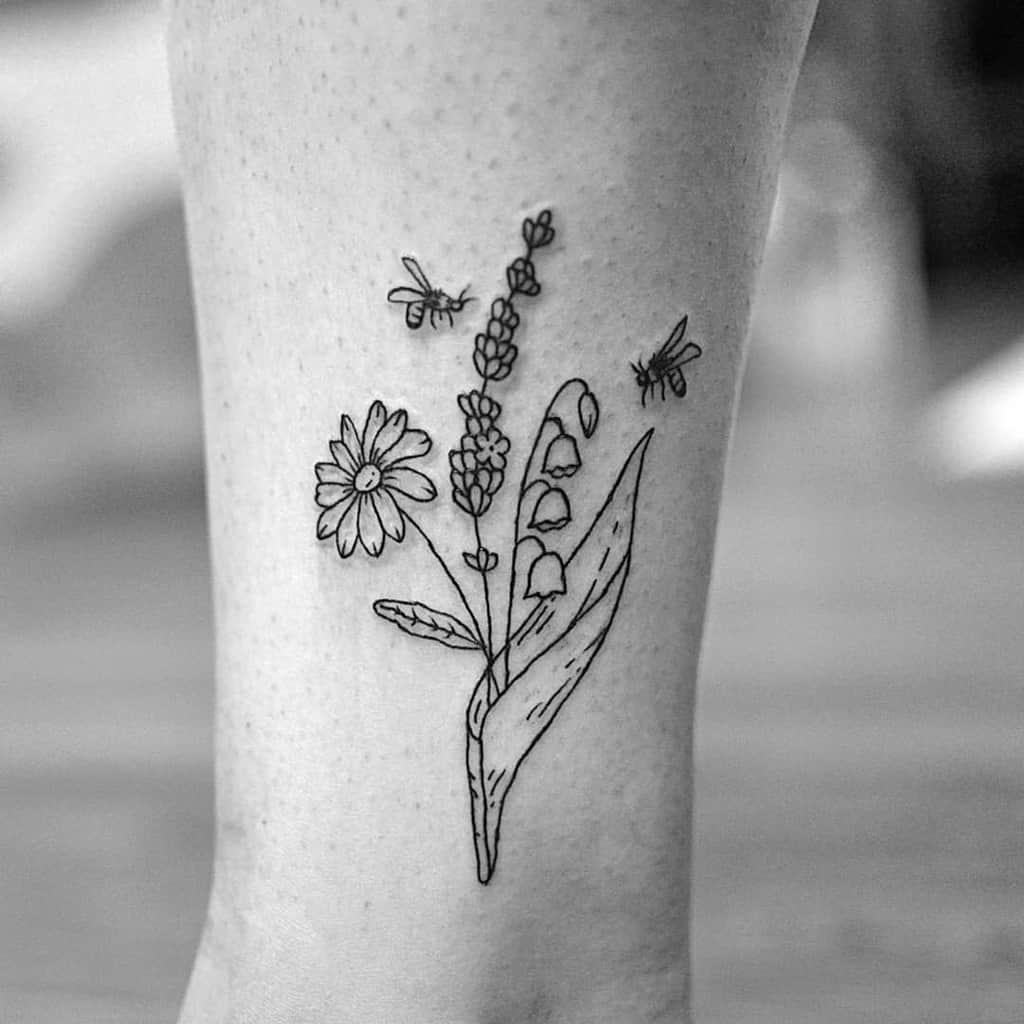 8. Linework Small Flower Tattoos.