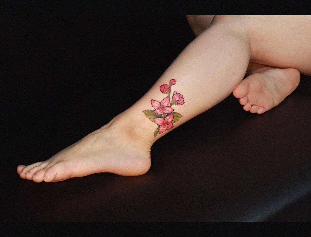 Small Flower Ankle Foot Tattoos Taisu Ink