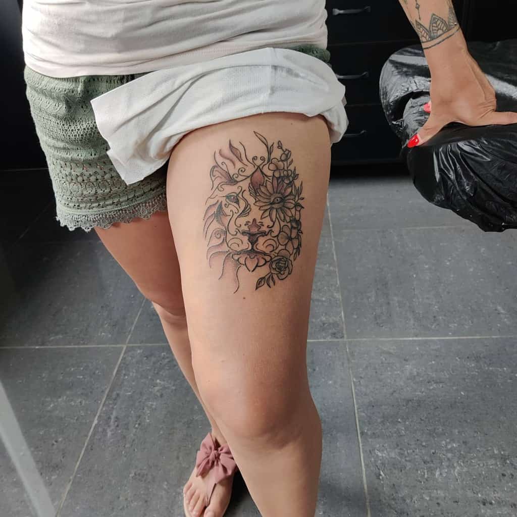 Small Lion Hip Thigh Tattoos tattooartlex