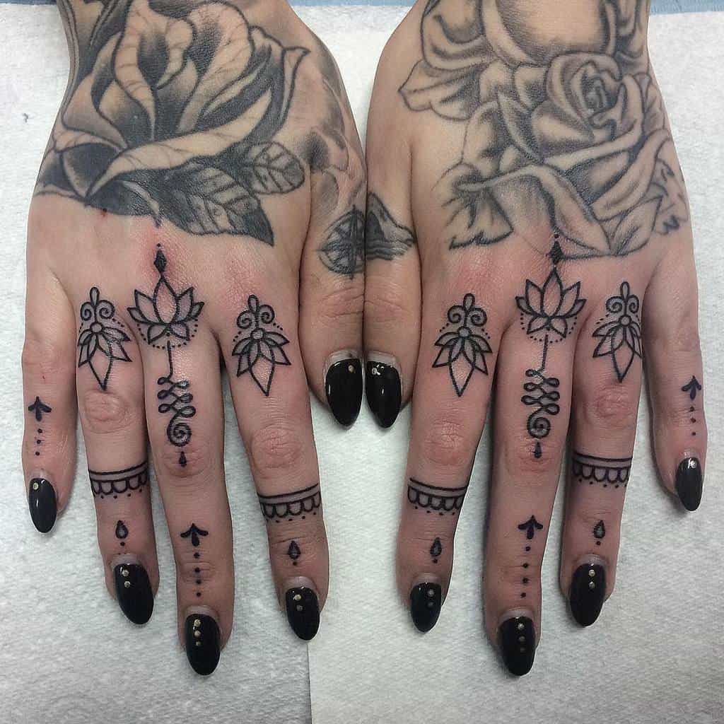 Small Mandala Ornament Finger Tattoos taniastartattoo