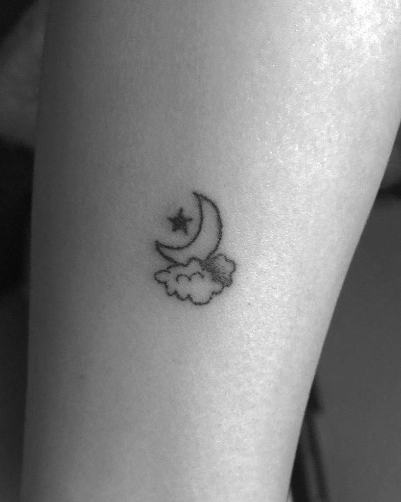 Small Moon and Stars Tattoo stick_n_poke_artist