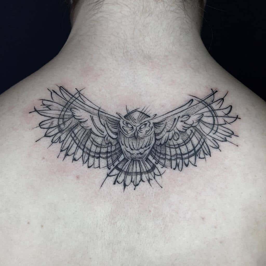 Small Owl Back Tattoos alicia_casale