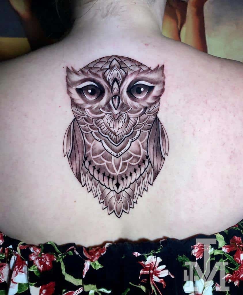 Small Owl Back Tattoos josimarliere