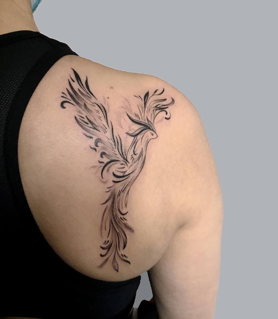 Small Phoenix Shoulder Tattoos passiflora_tattoo