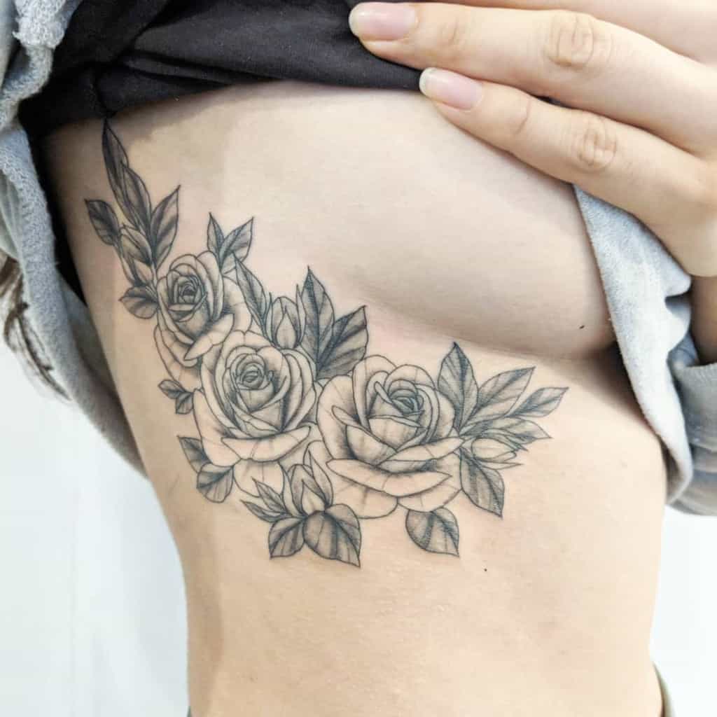 Small Rose Rib Tattoos Inkbyyuen