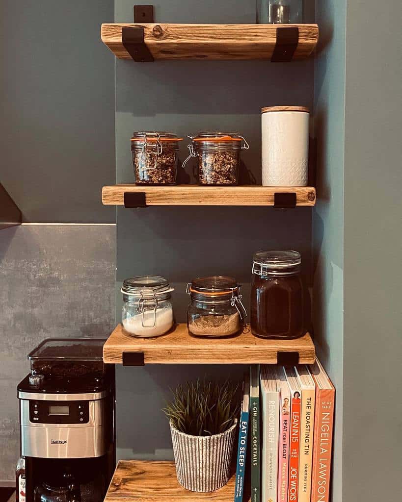 small wood mounted shelves 
