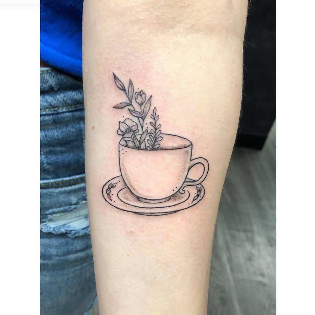 Teapot and teacup tattoo with pansies pouring out of the teapot. American  traditional. | Teapot tattoo, Teacup tattoo, Traditional tattoo