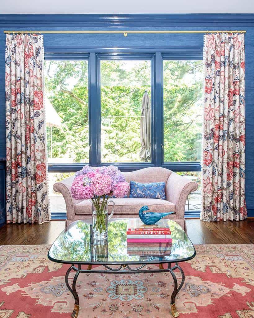 small blue sunroom floral curtains 
