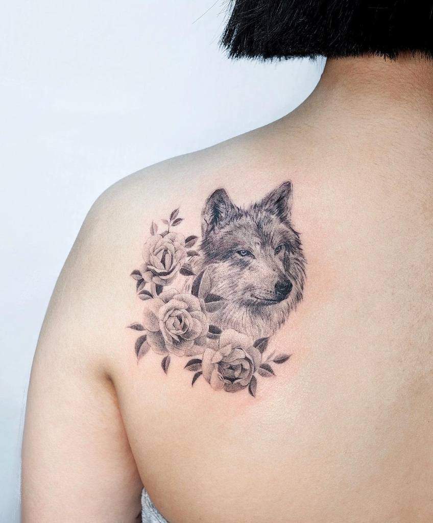Small Wolf Realistic Tattoo poem.tattoo