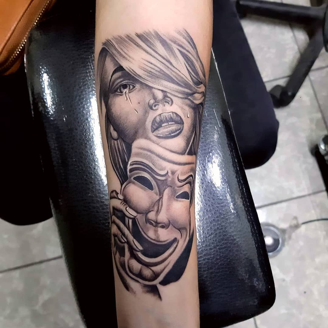 Female Smile Now Cry Later Tattoo -isaias_gomustattoos