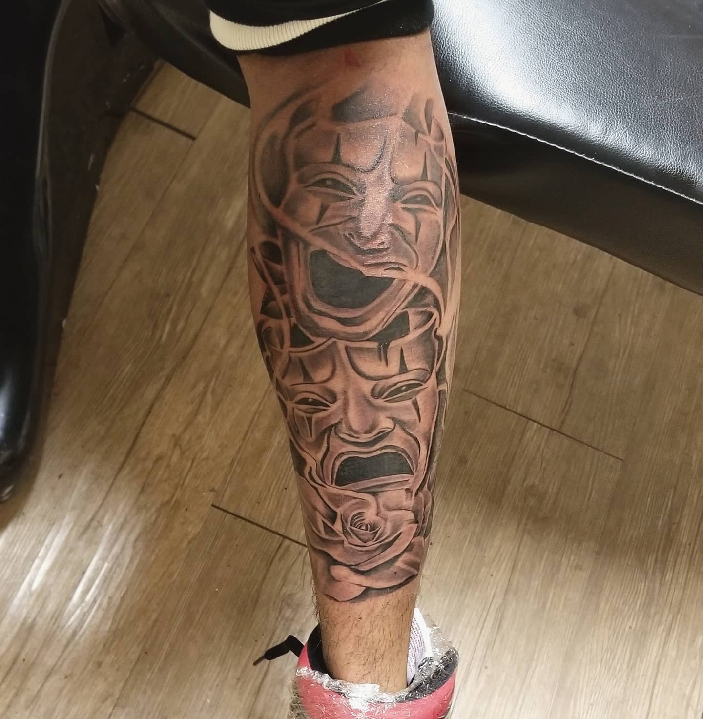 Leg Smile Now Cry Later Tattoo -aztec_tatt