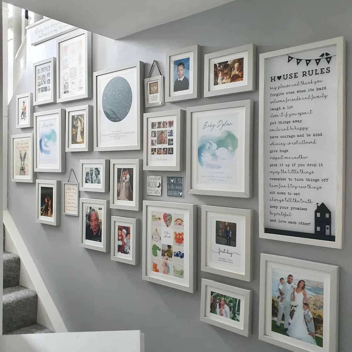 framed pictures staircase wall