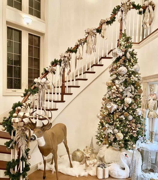 staircase with christmas decor