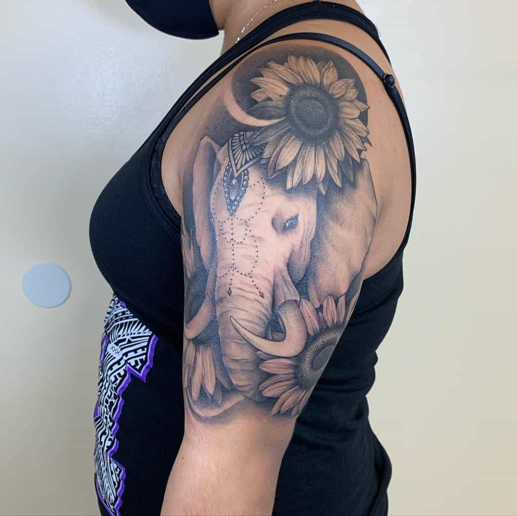 Sunflower Half Sleeve Tattoos For Women akas_1