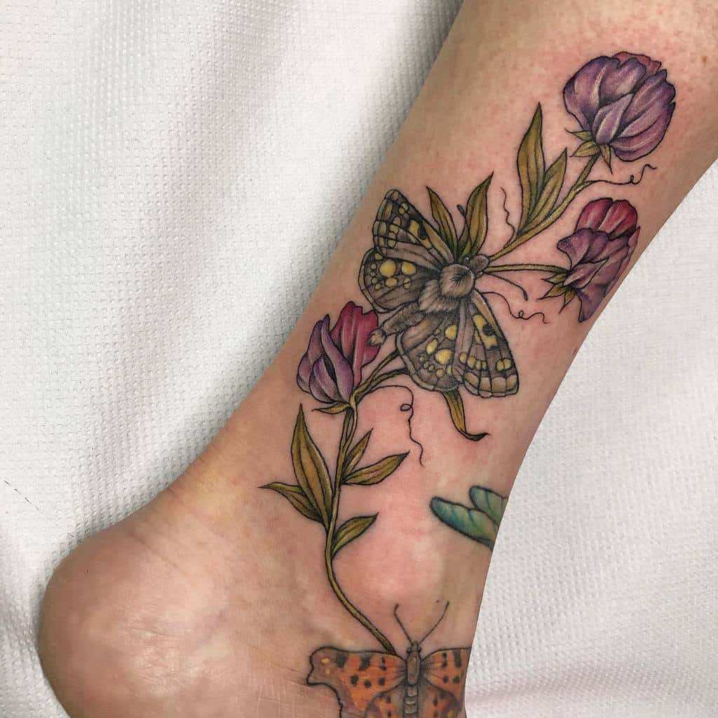 Sweet Pea Flower Ankle Tattoo amyorchard_tattoos