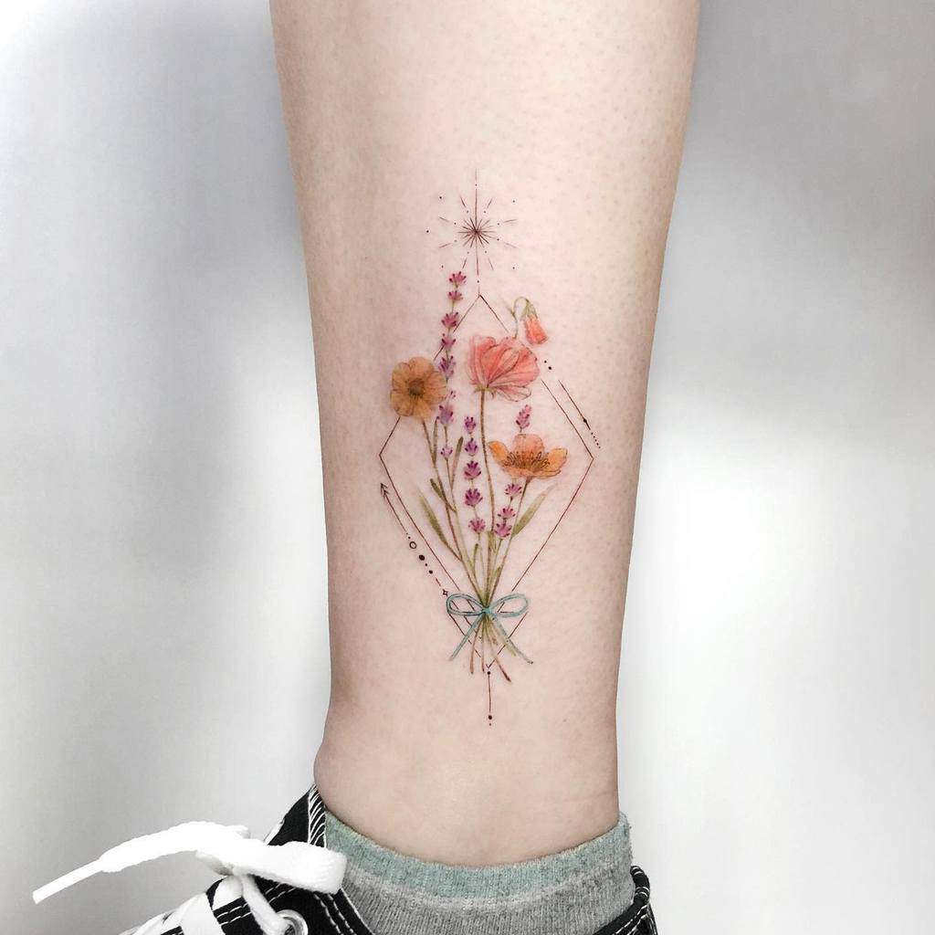 Sweet Pea Flower Ankle Tattoo boratattoo