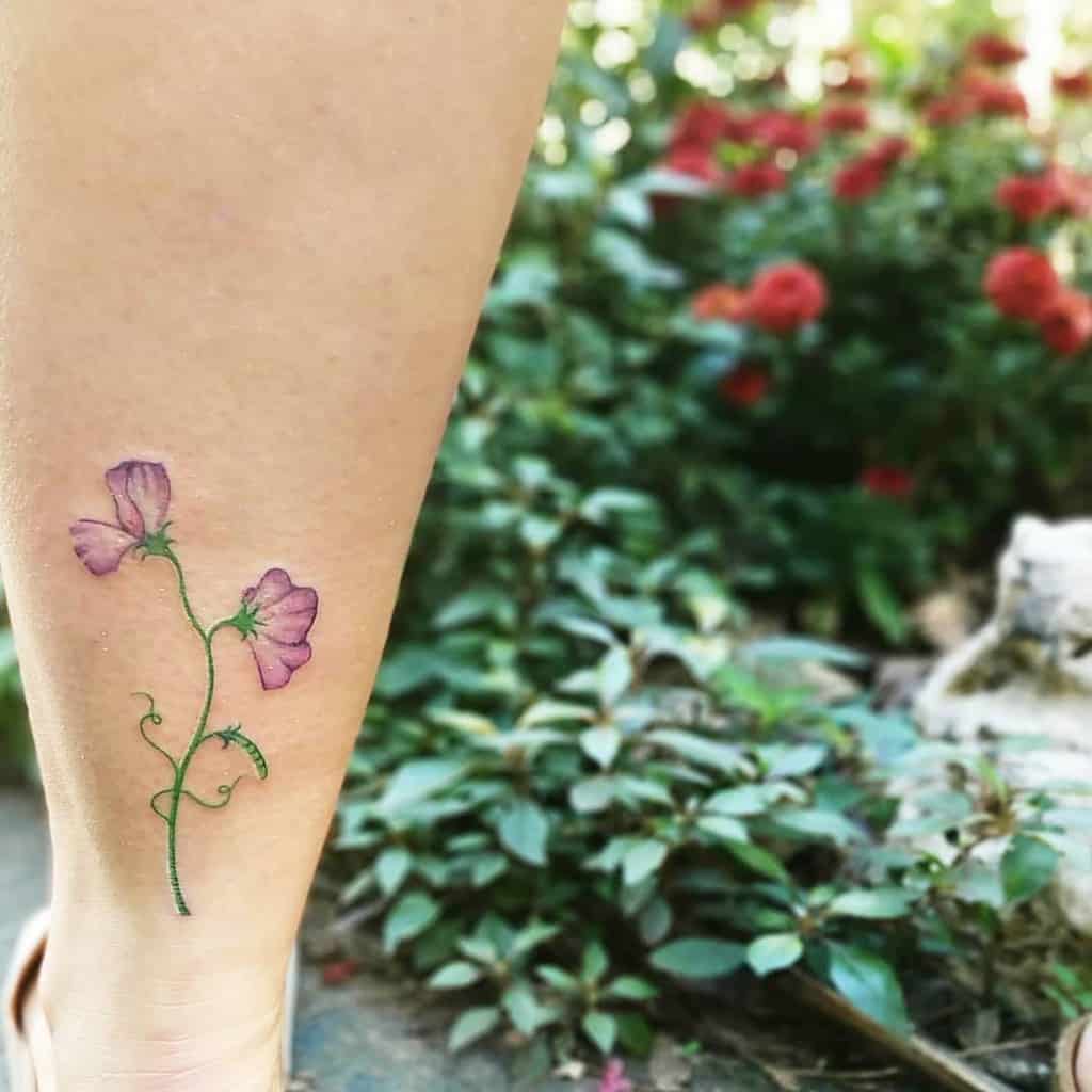 Sweet Pea Flower Ankle Tattoo killa.tattoo
