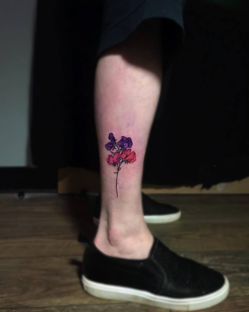 Sweet Pea Flower Ankle Tattoo wynningtattoos
