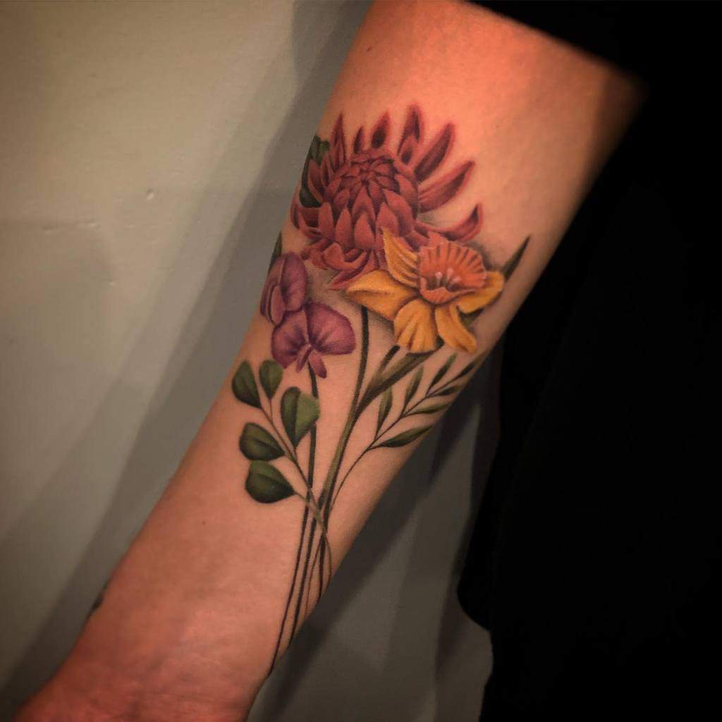 Sweet Pea Flower Forearm Tattoo aprilshowerstattoo