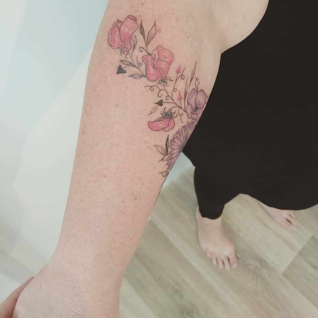 Sweet Pea Flower Forearm Tattoo julie.tattooart