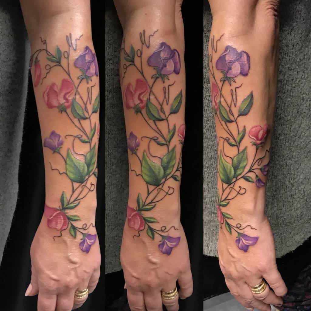 Sweet Pea Flower Forearm Tattoo sanna_angervaniva