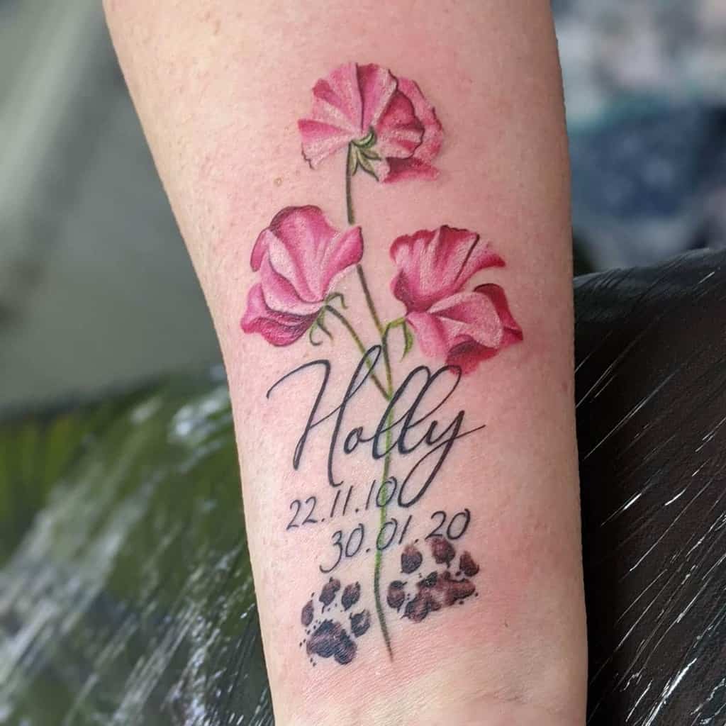 Sweet Pea Flower Forearm Tattoo skincreationsmacc