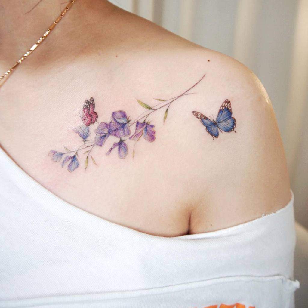 Sweet Pea Flower Shoulder Tattoo 2 tattooist_cheeu.