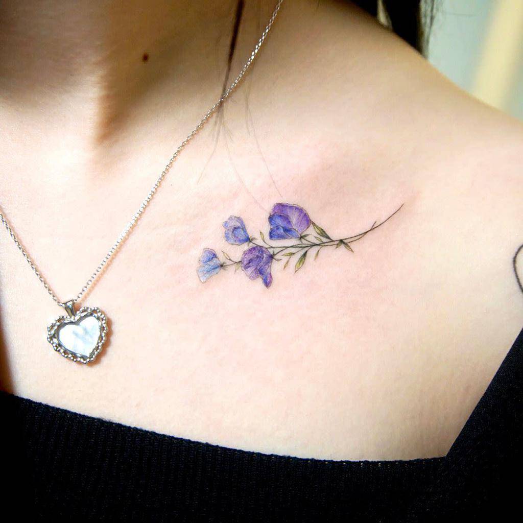 Sweet Pea Flower Shoulder Tattoo tattooist_cheeu.