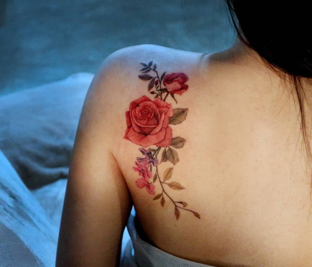 Sweet Pea Flower Shoulder Tattoo tattooist_yeori