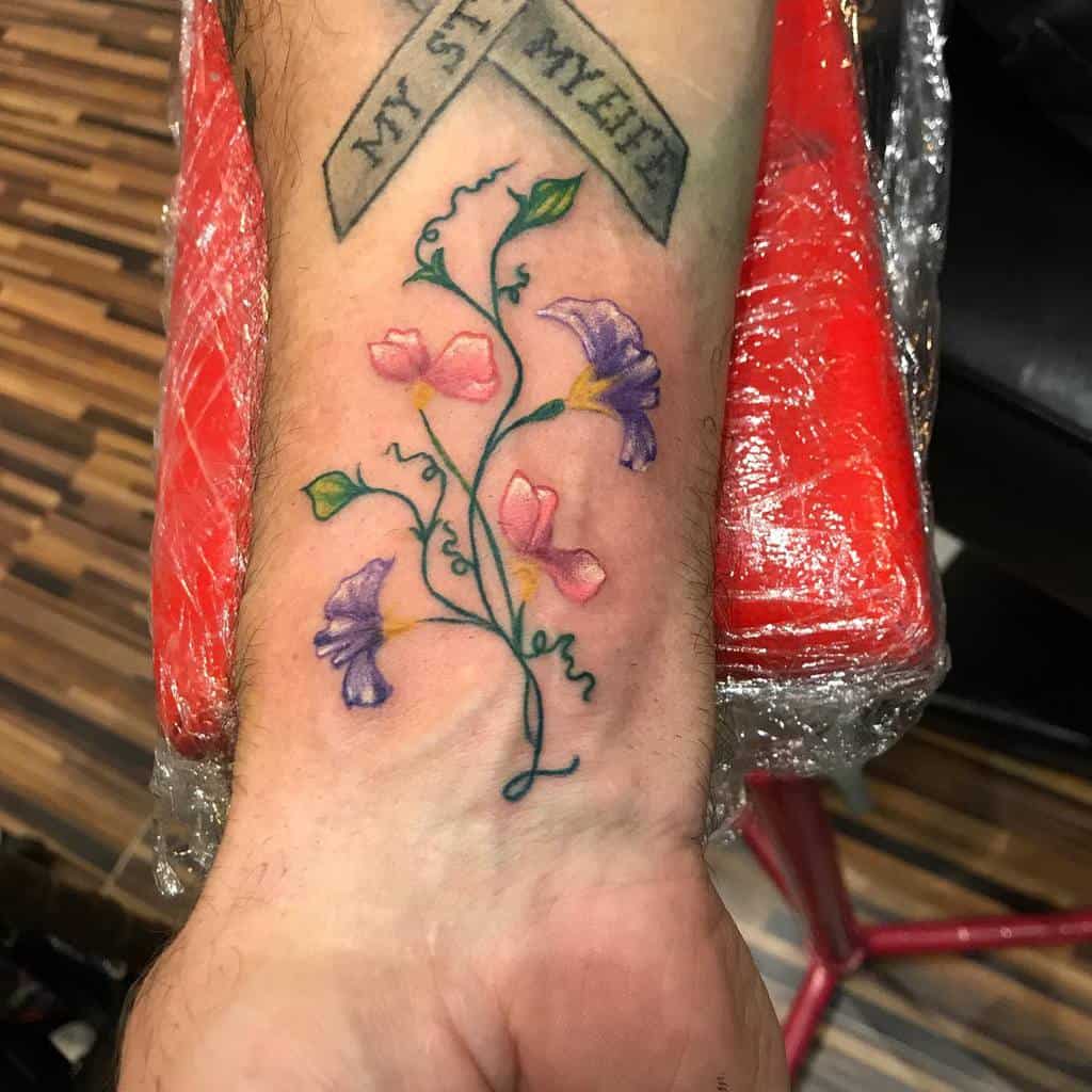 Sweet Pea Flower Wrist Tattoo inksane_family
