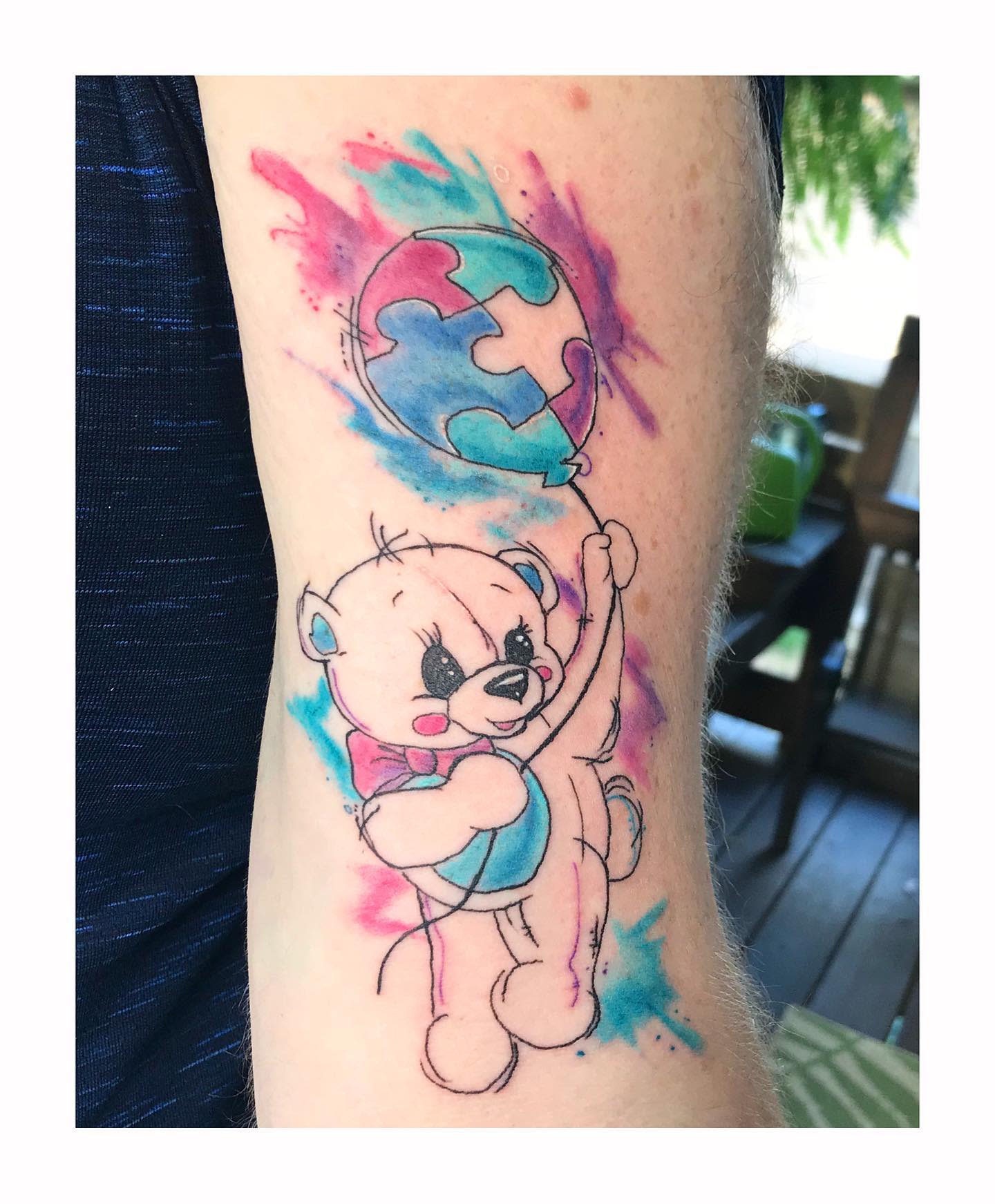Watercolor Teddy Bear Tattoo -kardiac_kid86