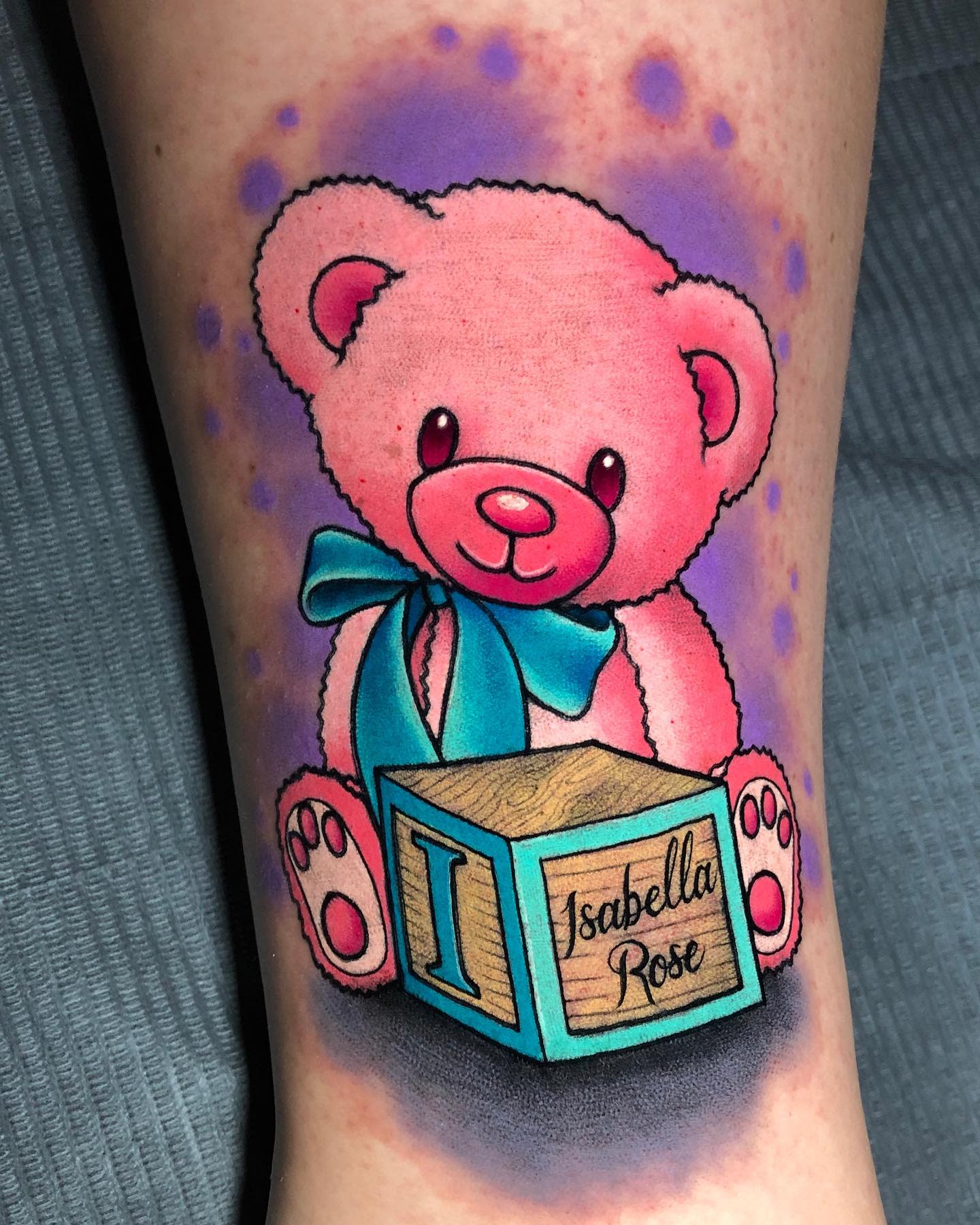 Watercolor Teddy Bear Tattoo -pk_tattoos