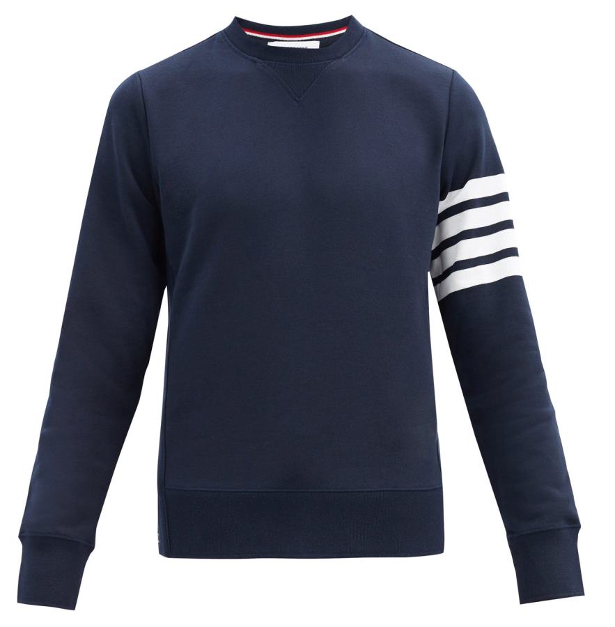 Thom Browne Four-Bar Intarsia-Stripe Cotton Sweatshirt