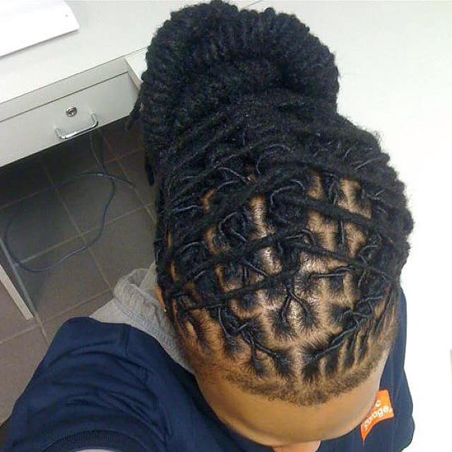 Tightly Braided Locs On Top And Tightly Wrapped Dreads At The Back