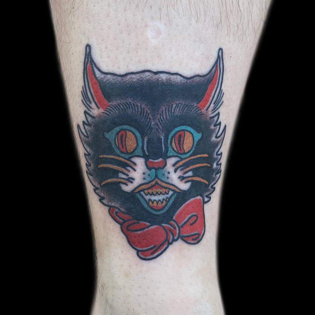 Traditional Black Cat Tattoo aj_maloney