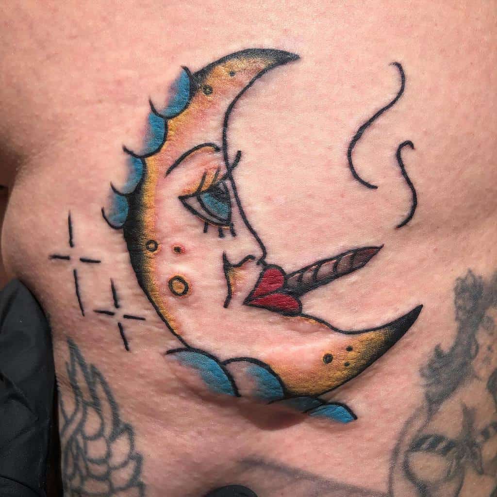 Traditional Crescent Moon Tattoo devin_and_helltattoos