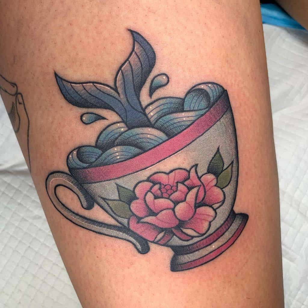 Traditional Neo Traditional Teacup Tattoo Melodycrowtattoos