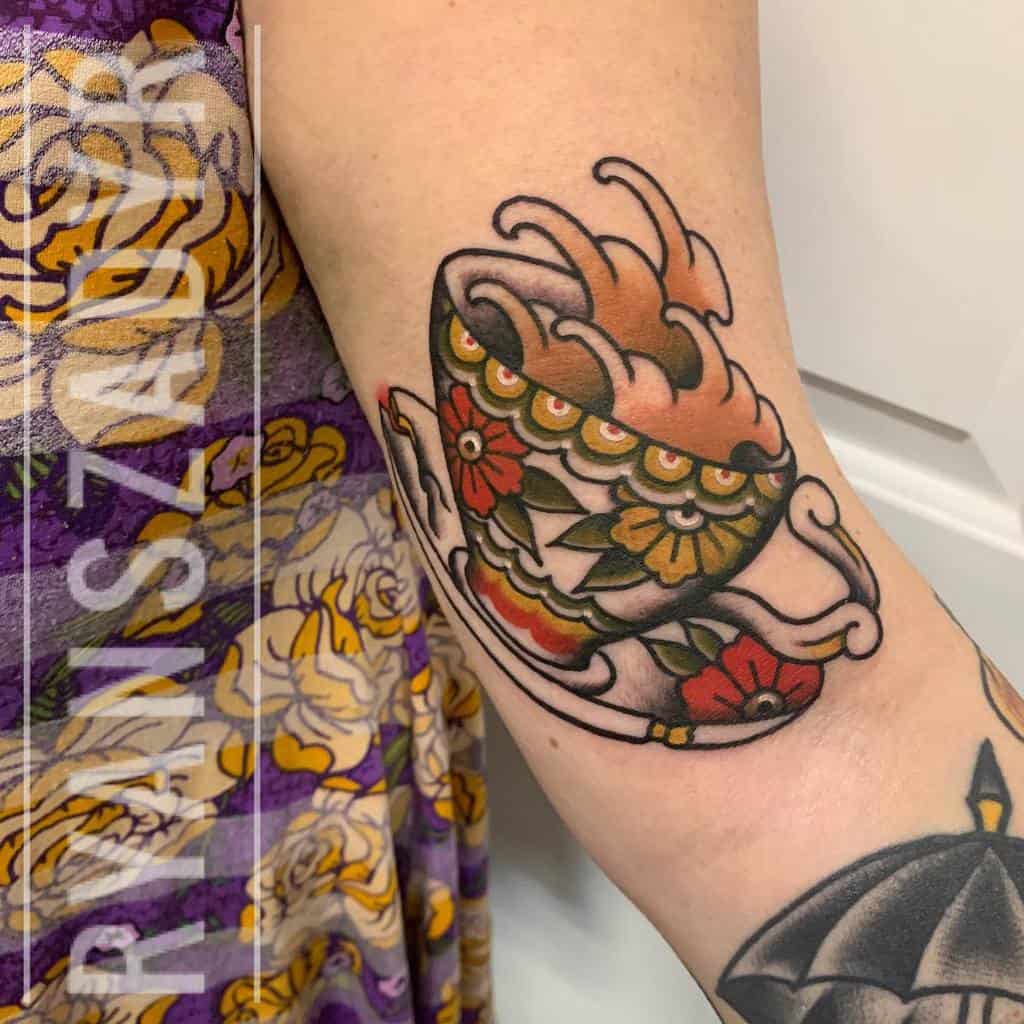 Traditional Neo Traditional Teacup Tattoo Szadyrtattoos