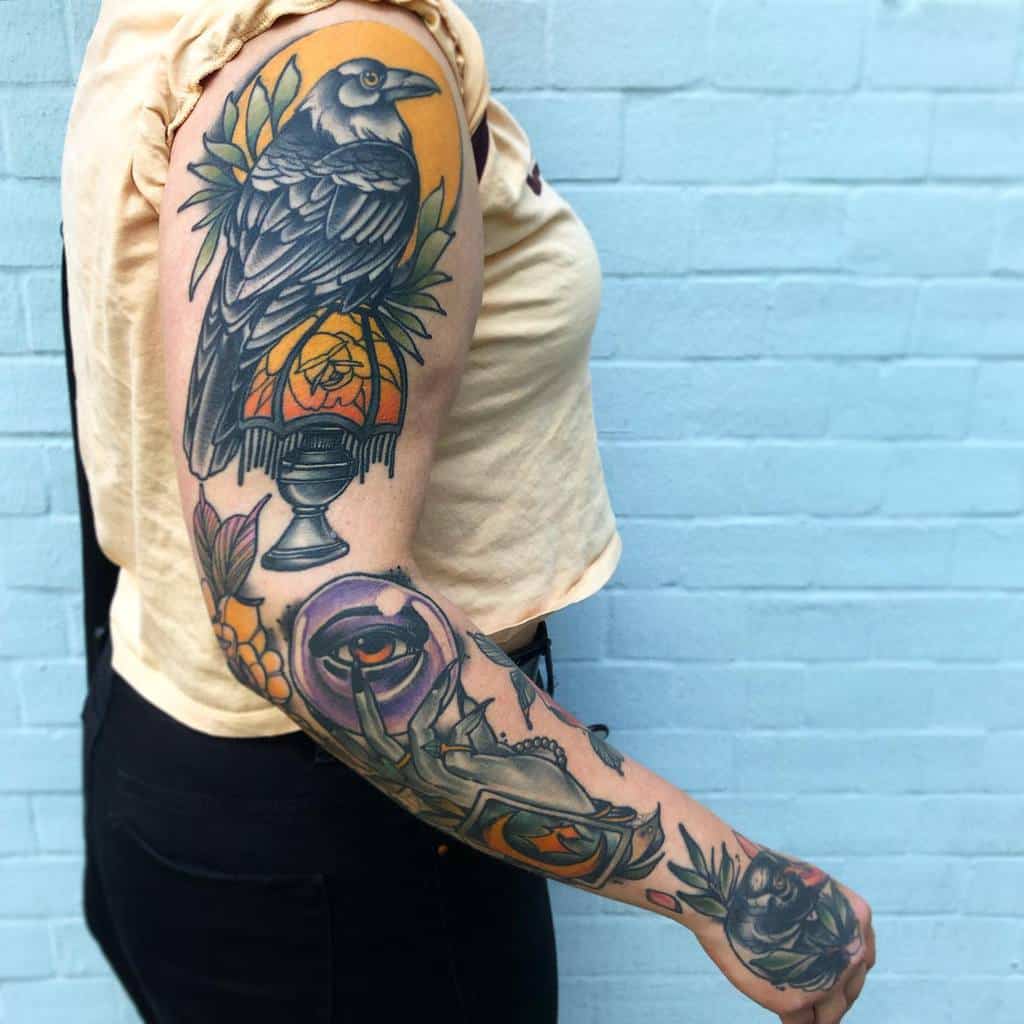 Traditional Sleeve Tattoos for Women tobias_tietchen