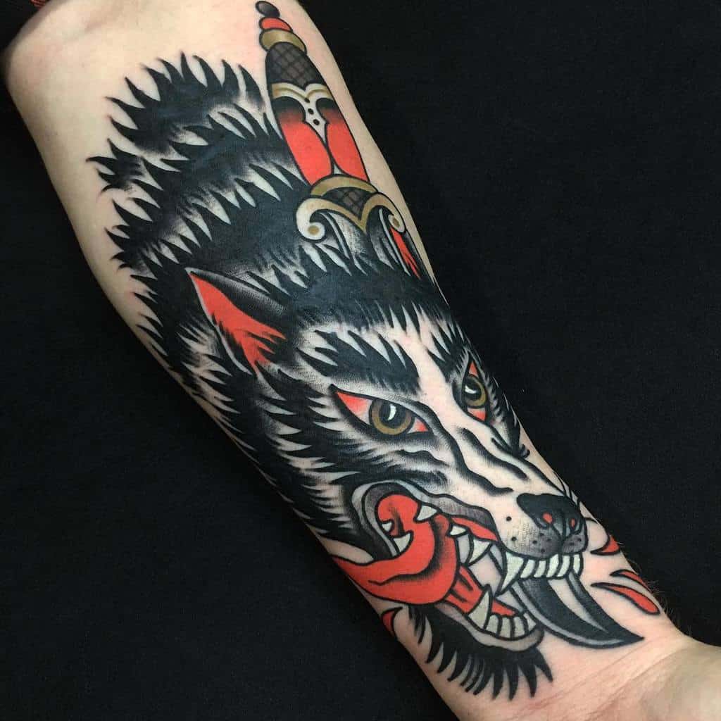 Traditional Wolf Forearm Tattoo jake_thorsell