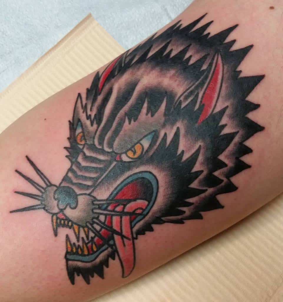 Traditional Wolf Head Tattoo bobbyttattoos