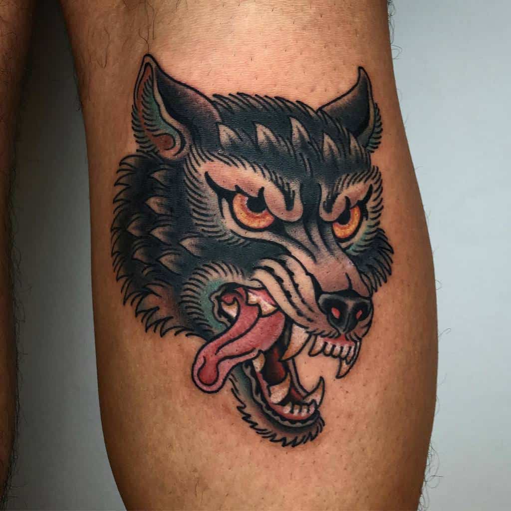Traditional Wolf Head Tattoo enol_ltw