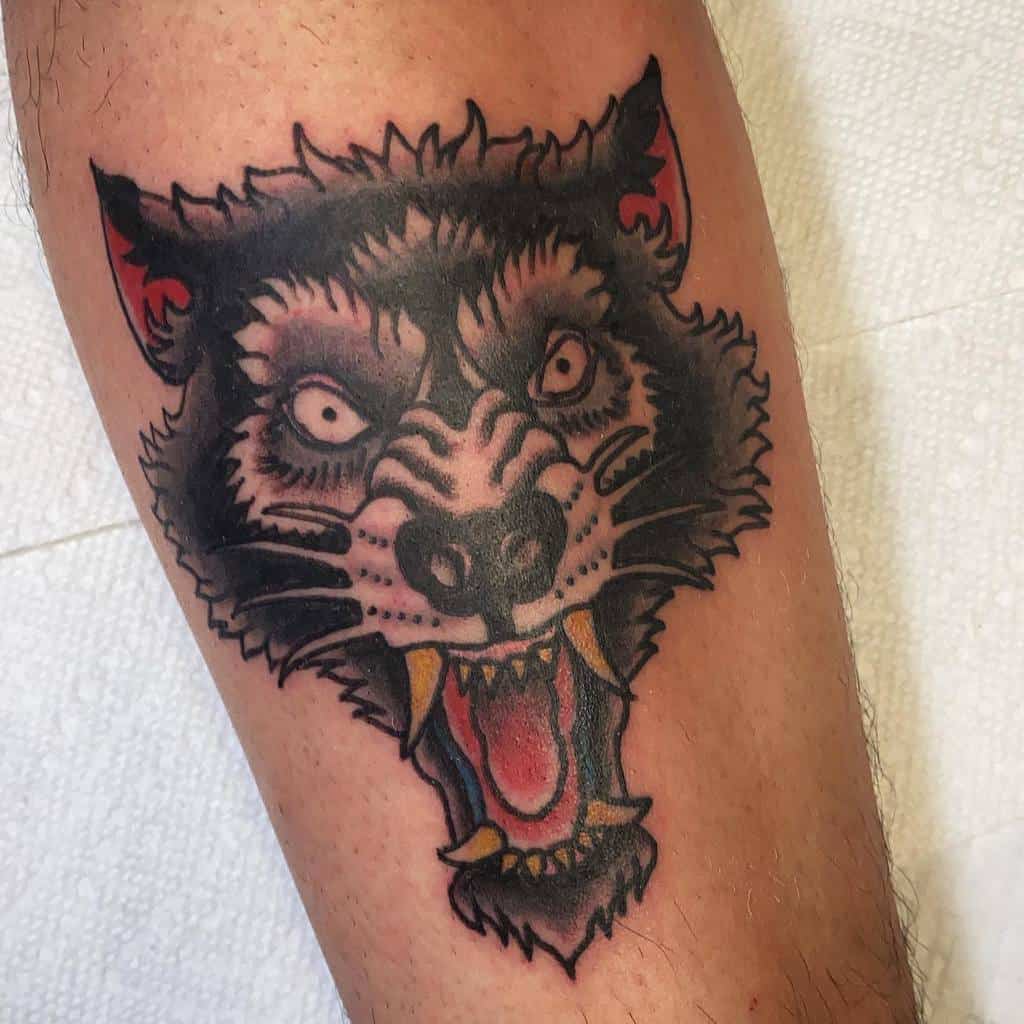 Traditional Wolf Head Tattoo kevingaretz