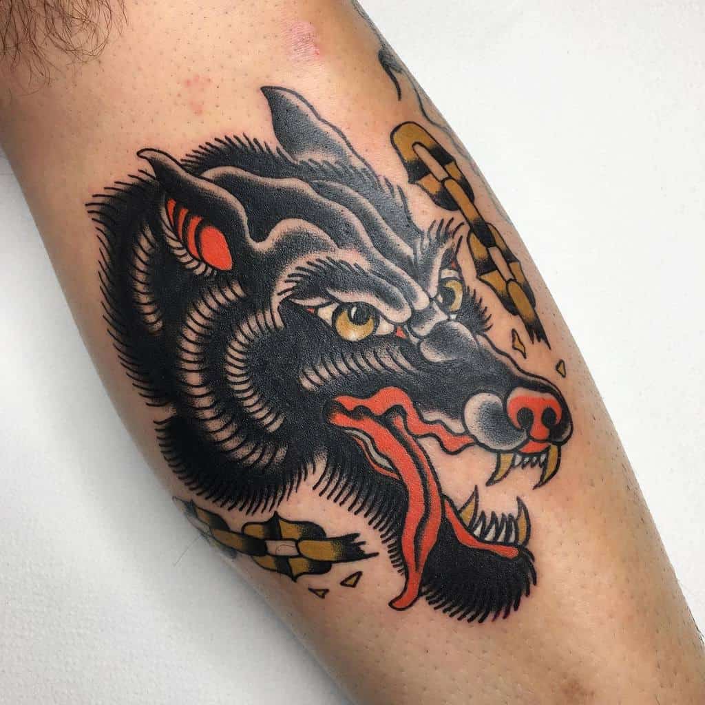 Traditional Wolf Head Tattoo mr.long_tattooer