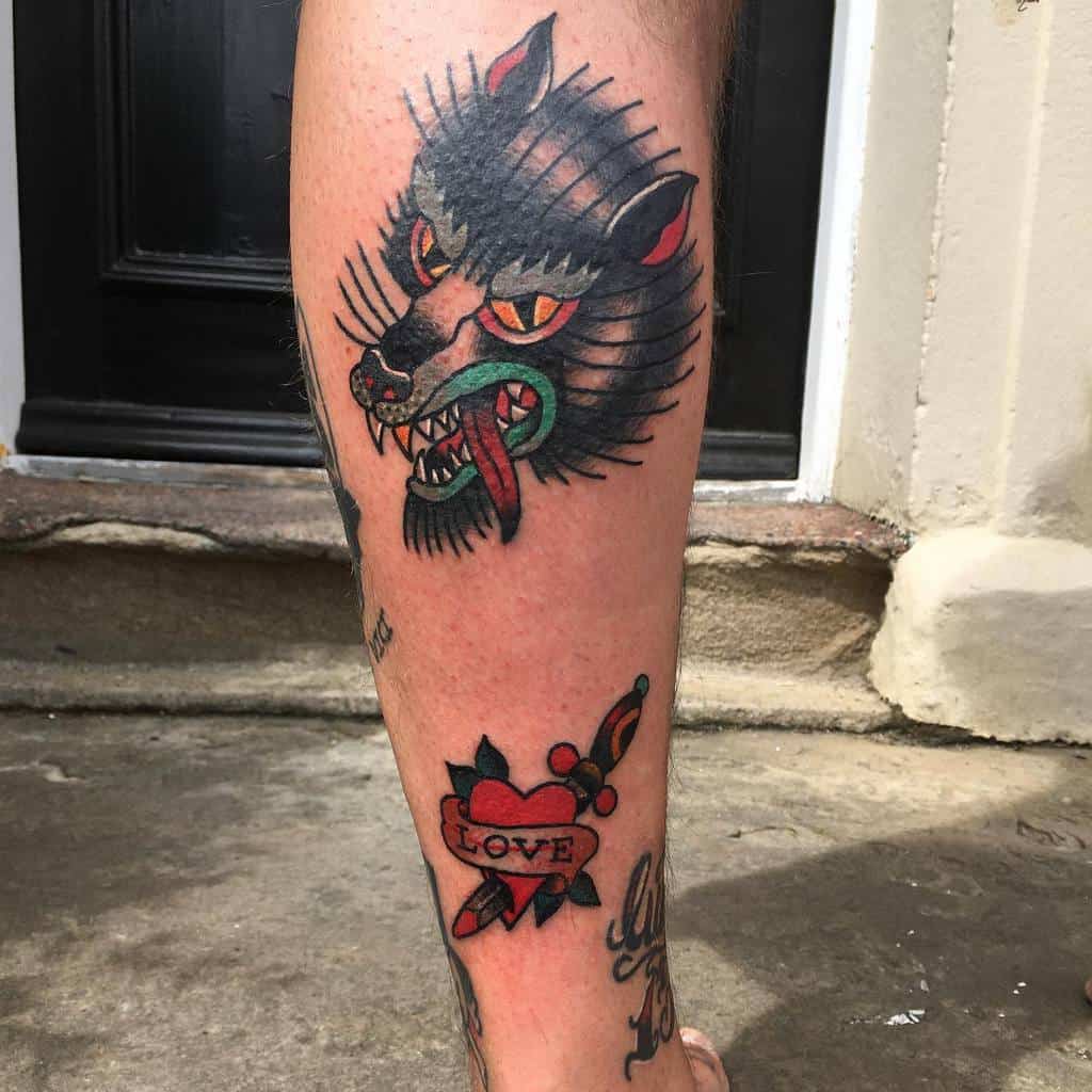 Traditional Wolf Leg Tattoo 2 jamie_95_tattoos