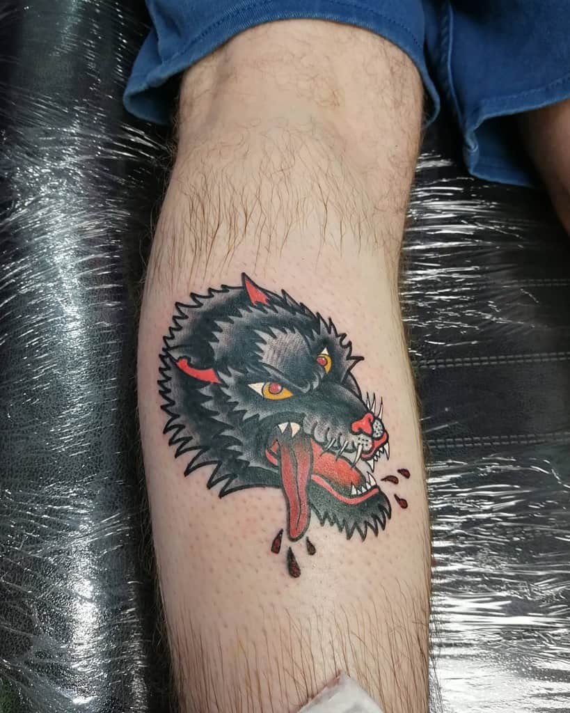 Traditional Wolf Leg Tattoo cally_kelly_tattoo