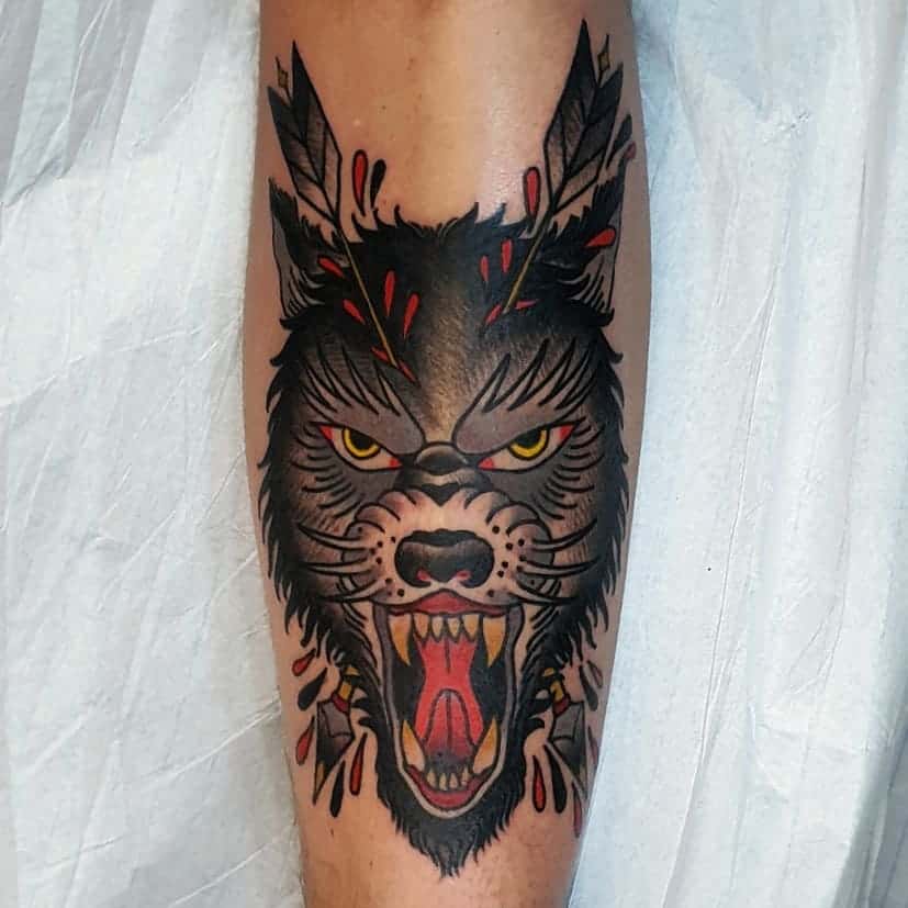 Traditional Wolf Leg Tattoo tonytrendkilltattoo